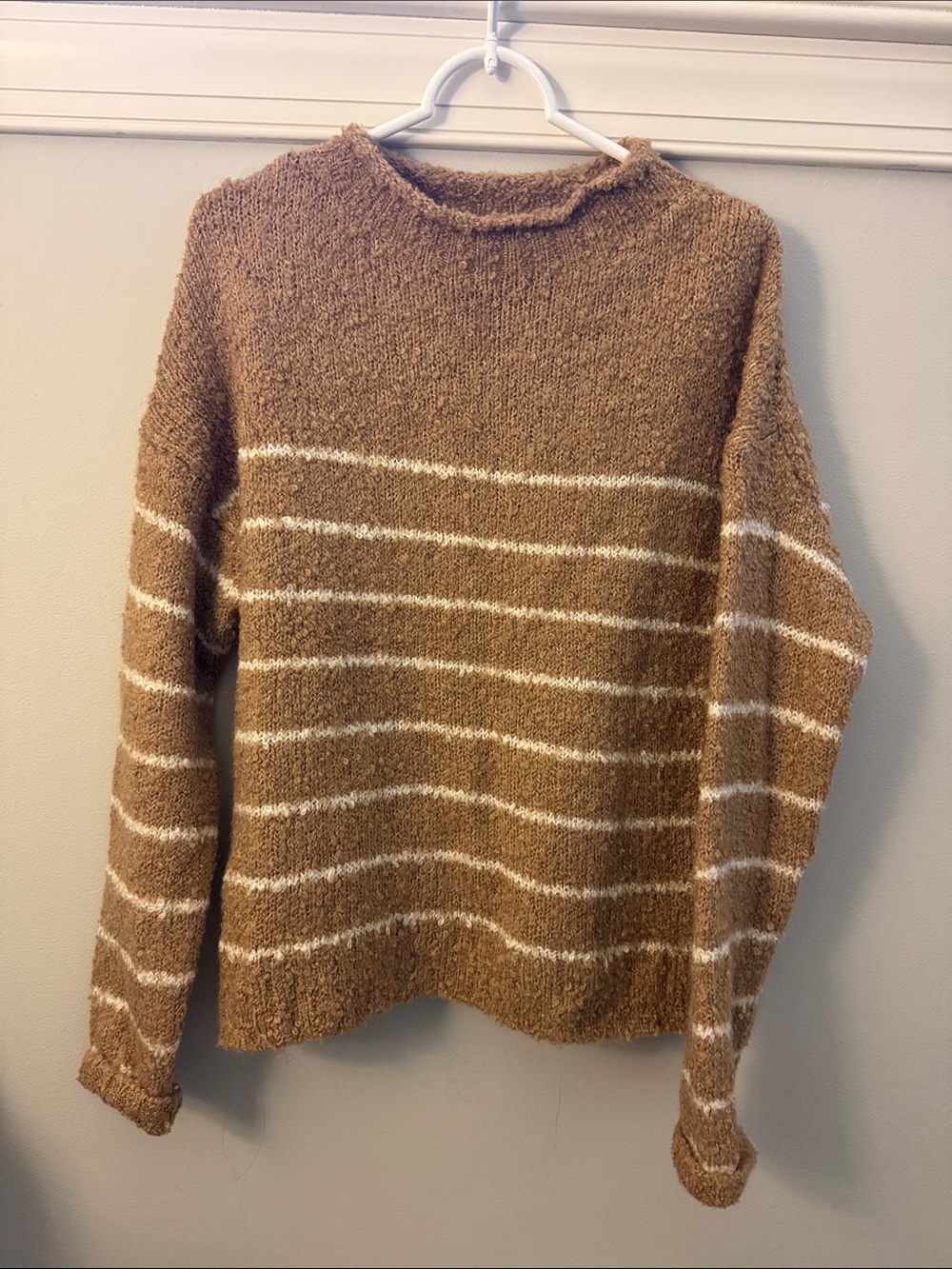 J. Crew Roll neck Striped Sweater in Camel
